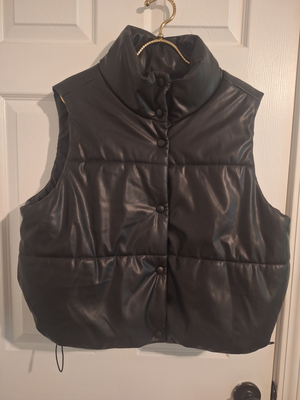 No Boundaries Black Faux-Leather Puffer Vest